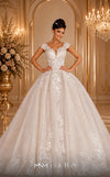 MNM Couture W2109 off-shoulder corset princess gown with lace appliques and layered tulle design. | Couture Shop LA