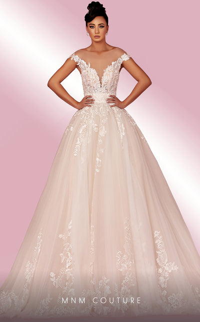 MNM Couture W2110 drop-shoulder princess gown with lace and bead embellishments. | Couture Shop LA