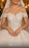 MNM Couture W2111 off-shoulder princess gown with corset and layered tulle-lace skirt trim. | Couture Shop LA