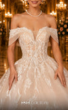 MNM Couture W2112 off-shoulder princess dress with corset bodice and intricate lace detailing. | Couture Shop LA