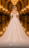 MNM Couture W2114 off-shoulder A-line gown with layered lace and beaded detailing. | Couture Shop LA