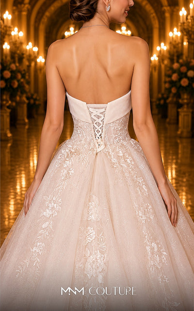 MNM Couture W2115 sweetheart corset princess gown with tulle and lace details. | Couture Shop LA