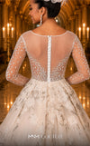 MNM Couture W2116 princess gown with 3D lace flowers, tulle layers, and intricate beaded sleeves. | Couture Shop LA