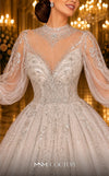 MNM Couture W2117 princess gown with puffed sleeves, shiny tulle, and beaded accents. | Couture Shop LA