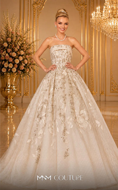 MNM Couture W2118 strapless princess gown with tulle layers, embroidery, and delicate bead trim. | Couture Shop LA
