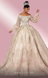 MNM Couture W2120 off-shoulder princess gown with lace and beaded puff sleeves. | Couture Shop LA