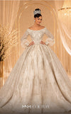 MNM Couture W2120 off-shoulder princess gown with lace and beaded puff sleeves. | Couture Shop LA