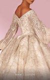 MNM Couture W2120 off-shoulder princess gown with lace and beaded puff sleeves. | Couture Shop LA