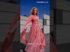 MNM Couture E0171 Coral Beaded Chiffon A-Line Gown with Criss-Cross Halter Inner Dress and Chiffon Écharpe