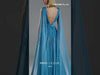 MNM Couture Style E0121 - Blue Organza Gown with Pleated Corset Bodice and Asymmetric Peplum