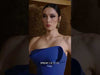 MNM Couture Style N0640 - Elegant Blue Rayon Crepe Column Gown with Peplum Details