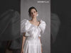 MNM Couture GOS2510 High-Waisted Off-White Flared Piqué Midi Skirt with Crystal-Dotted Jersey Body