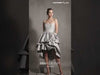 MNM Couture GOS2538 Silver Embroidered Angled Bust Mikado Piqué Dress