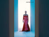 MNM Couture N0609: Coral and Black Column Gown with Silk Bow